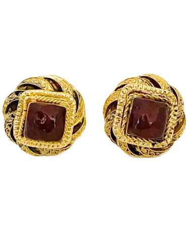 Chanel Gold Tone and Red Poured Glass Earrings