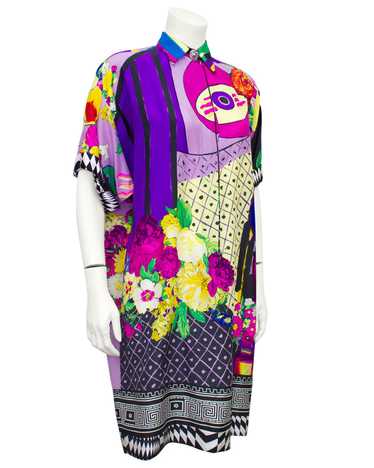 Versace Multi Colour Silk Shirt Dress - image 1