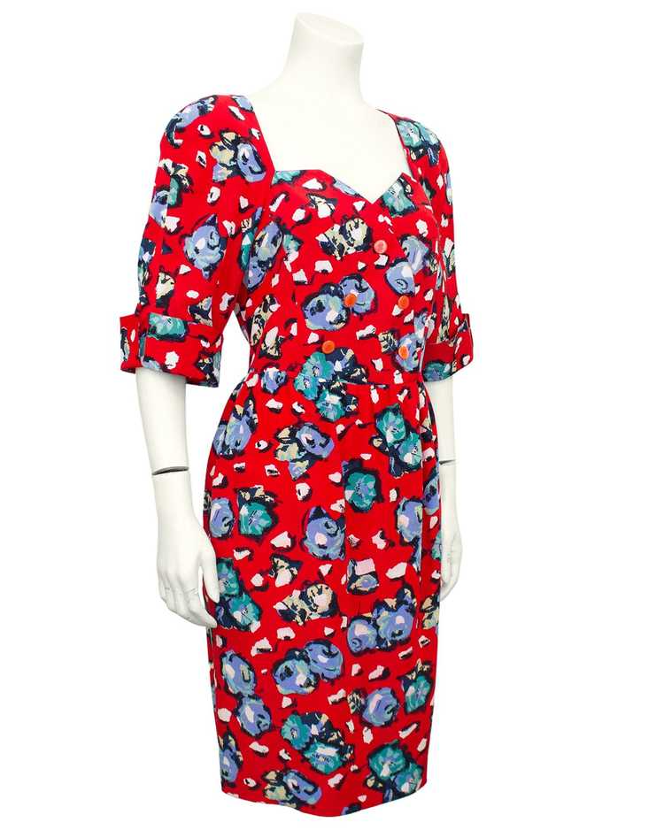 Karl Lagerfeld Red Silk Floral Dress - image 1