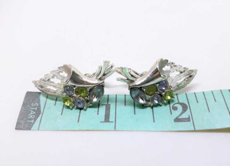 Coro Silver Blue and Green Clip-on Earrings - 196… - image 7