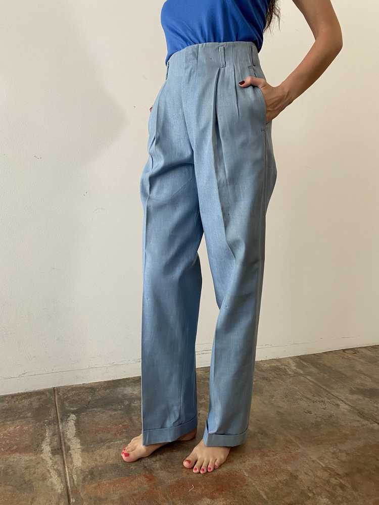 40s Chambray Hollywood Waist Pleated Trouser - image 2