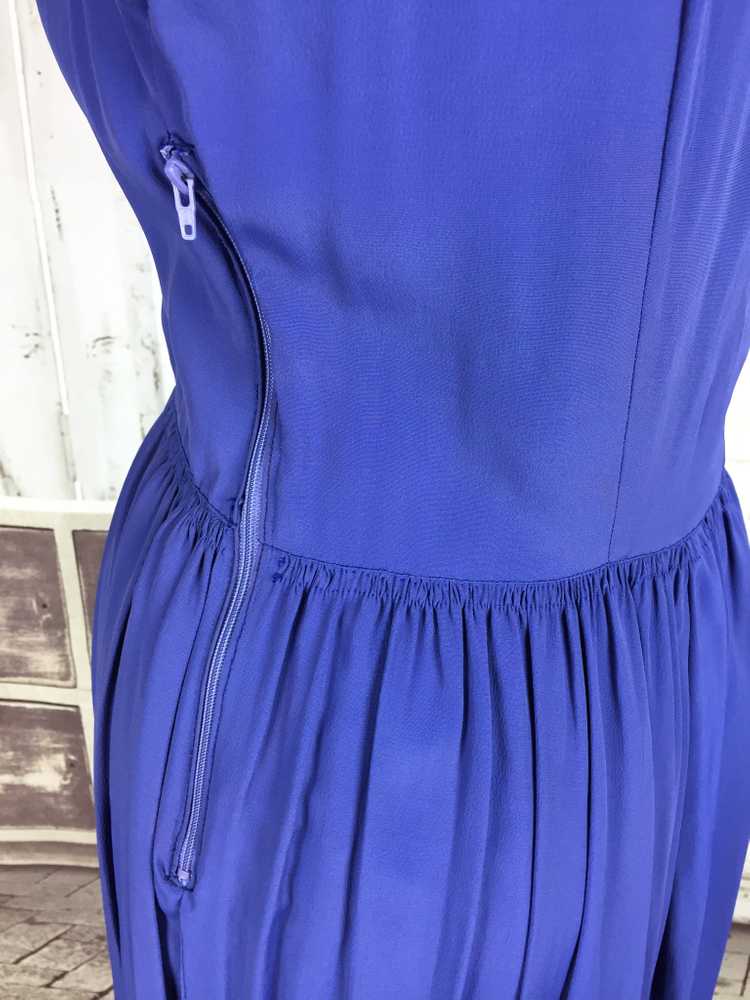 Original 1930s Rayon Crepe Vintage Blue Day Dress - image 10