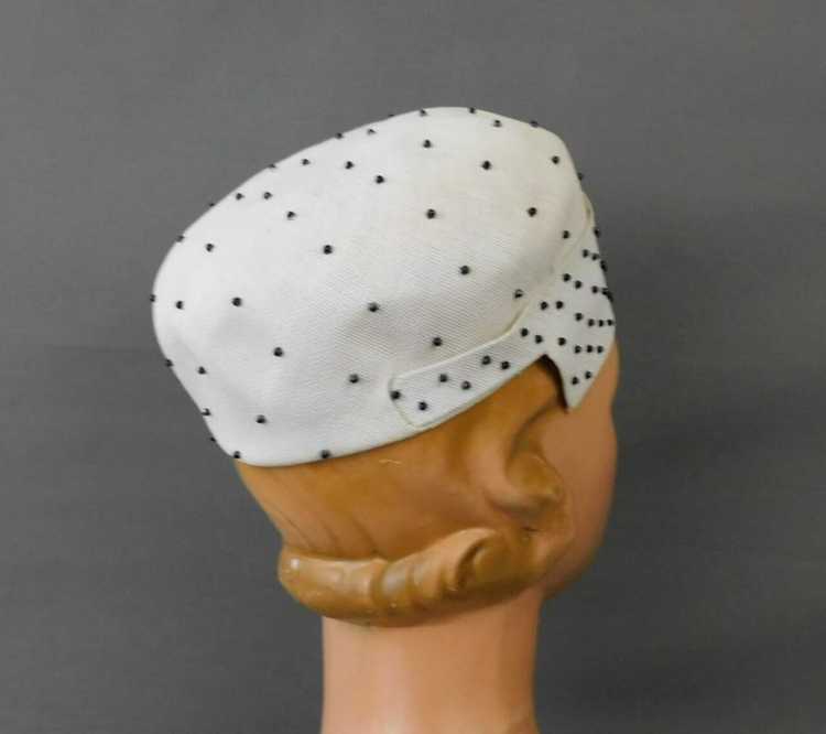 Vintage White Straw Hat with Black Studs, 1950s, … - image 6