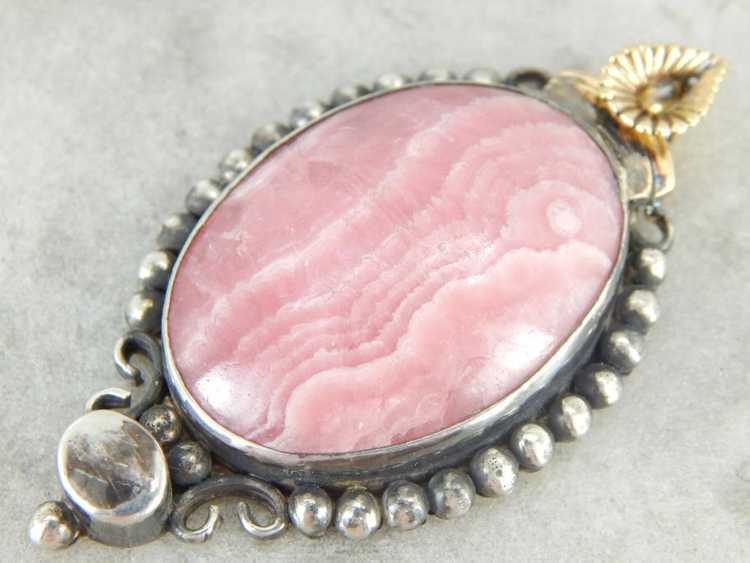 Vintage Rhodochrosite Pendant in Silver and Gold - image 5