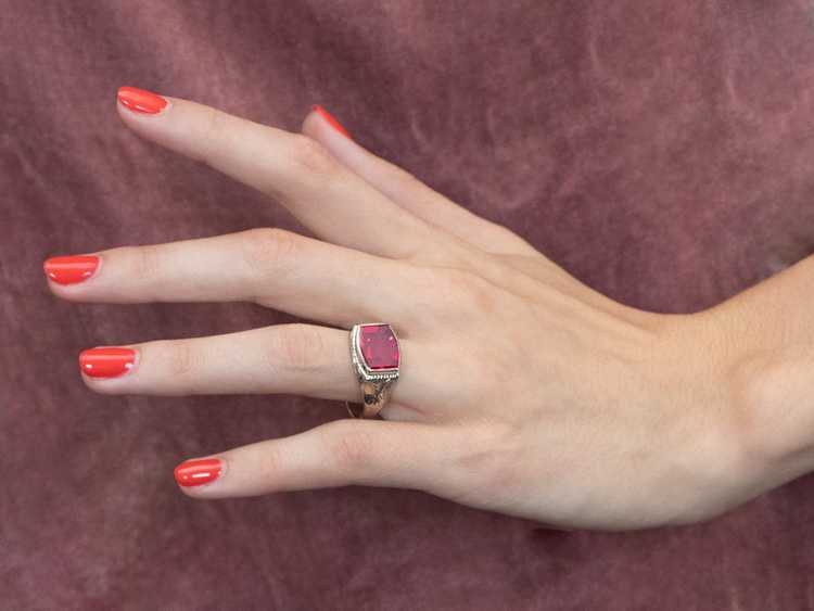 East to West Art Deco Synthetic Ruby White Gold R… - image 10