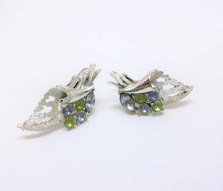Coro Silver Blue and Green Clip-on Earrings - 196… - image 6