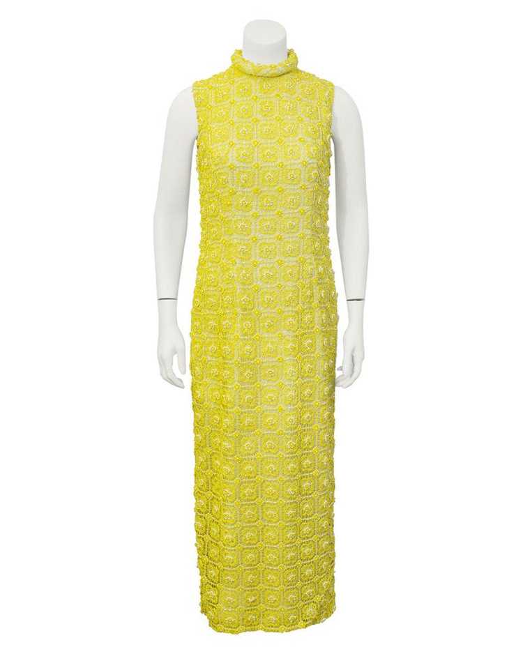Marty Modell Yellow crochet & beaded evening gown… - image 4