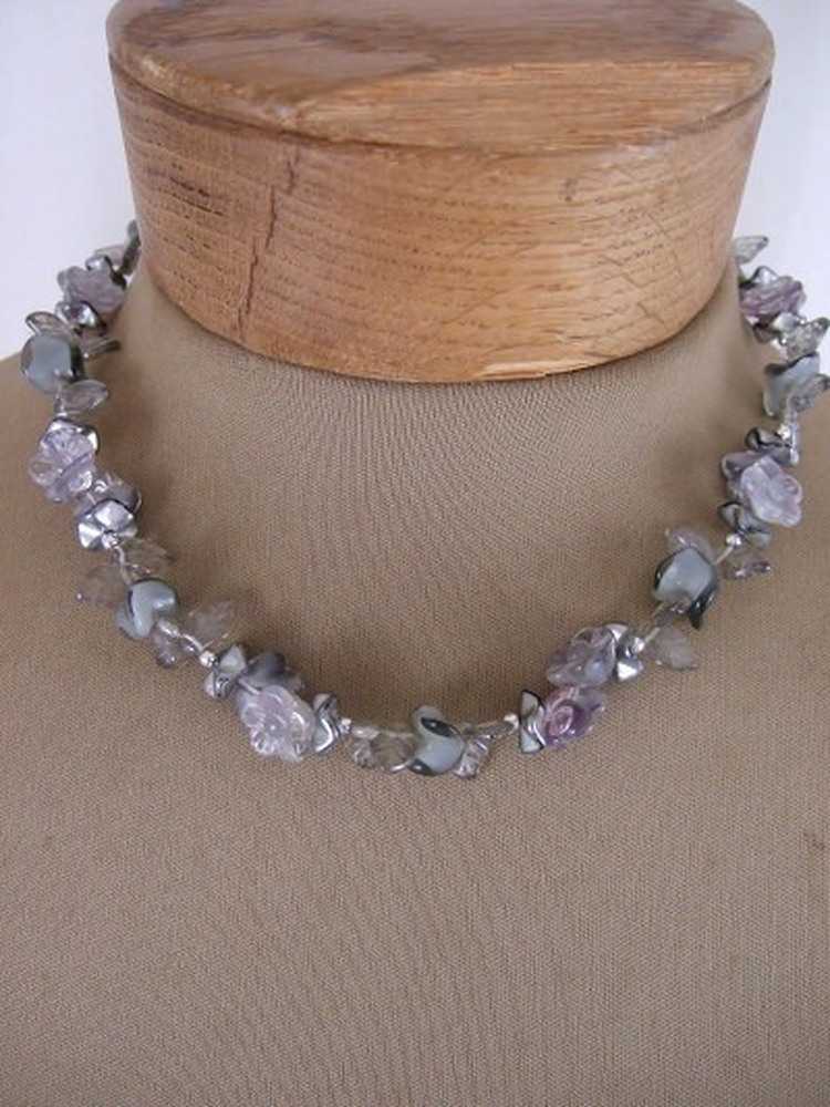 Vintage 1950s Silver Flower Necklace - image 1