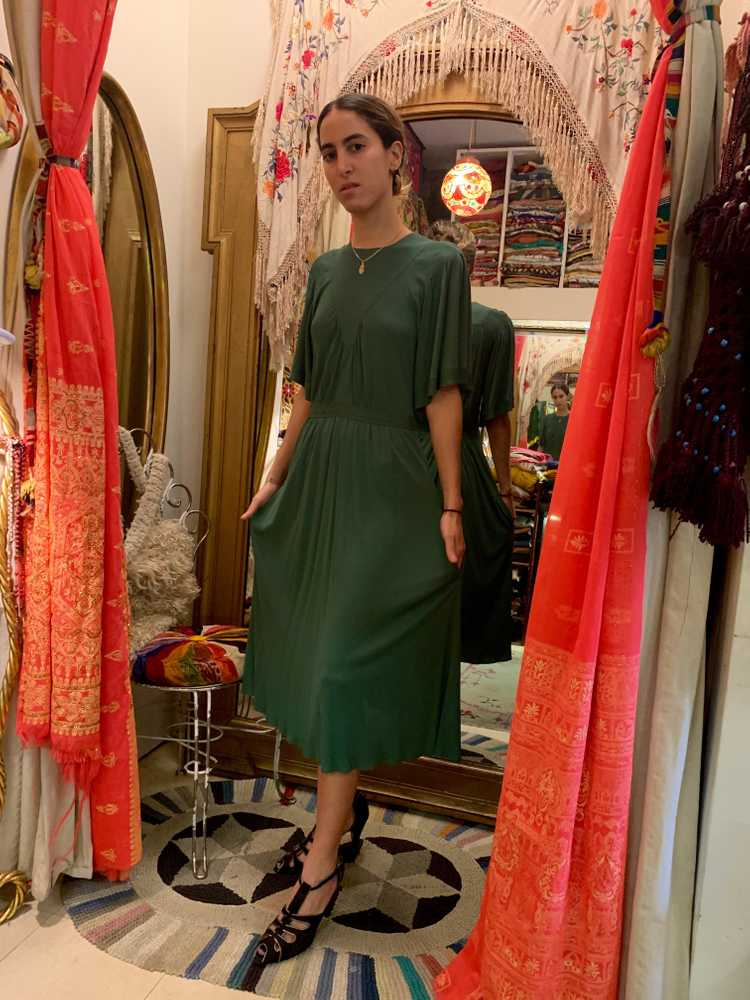 1970's Jean Muir Jewel Green Silk Crepe Dress - image 1