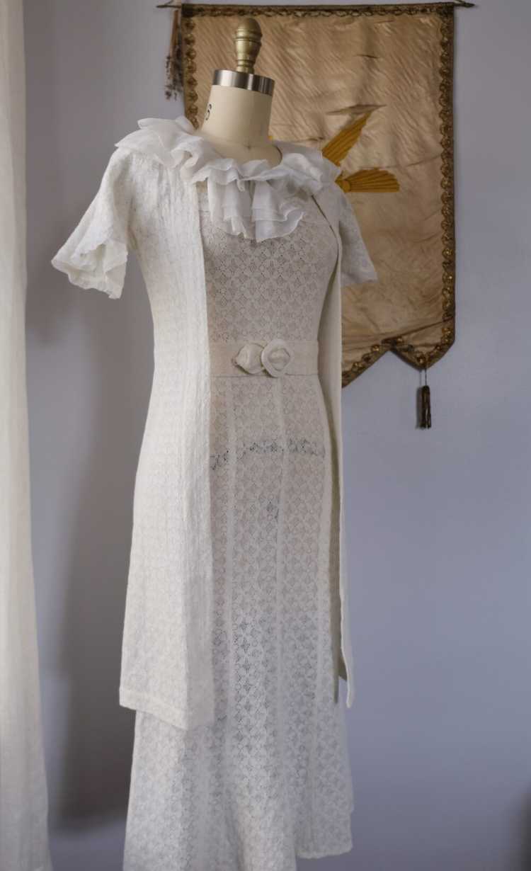 1930s Rare NRA White Cotton Lace Dress and Jacket… - image 11
