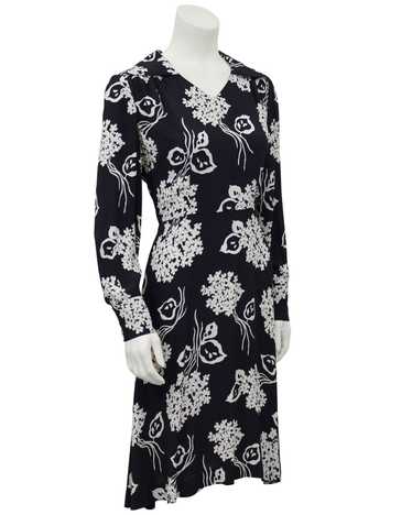 Black and Cream Floral Rayon Dress