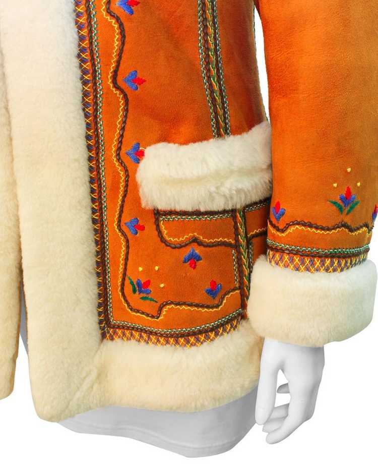 Tan Shearling Embroidered Coat - image 5