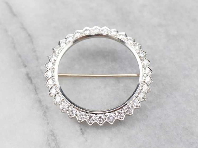 White Gold Vintage Diamond Circle Pin - image 1