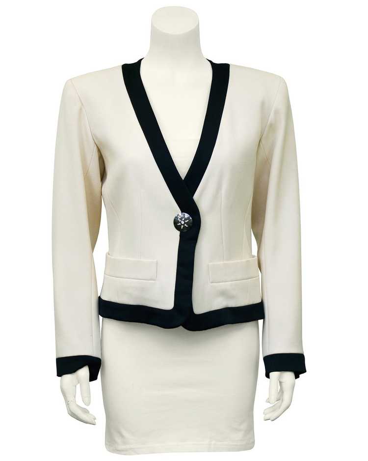 Yves Saint Laurent Cream Cropped Jacket with Blac… - image 3
