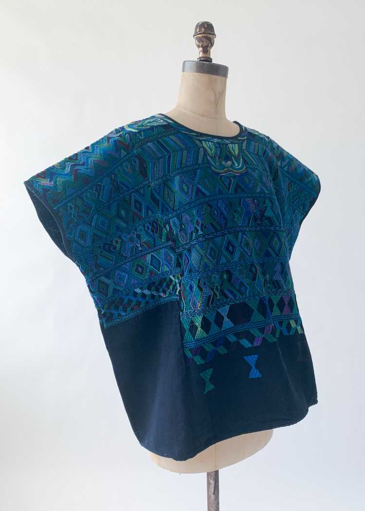 Vintage 1960s Blue Embroidered Huipil - image 4