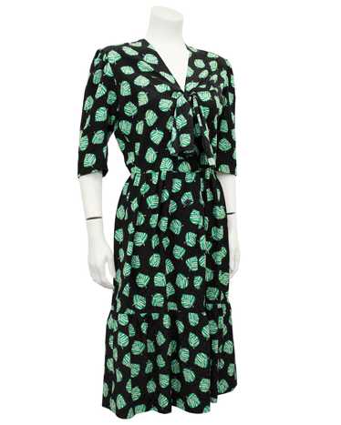 Givenchy Black and Green Leaf Print Dress