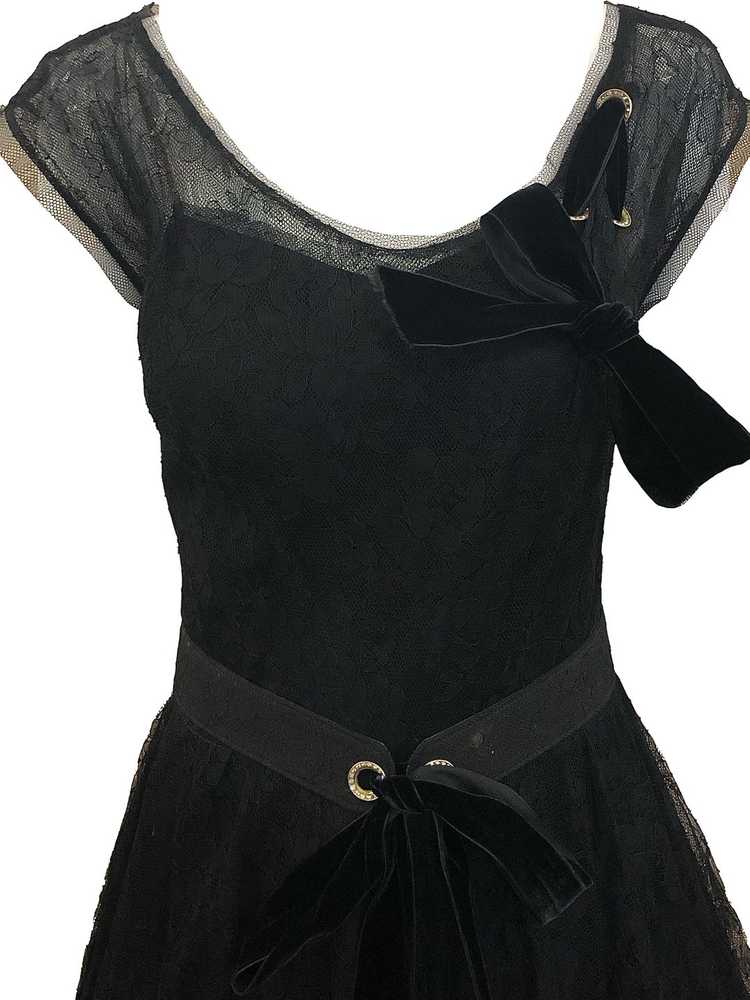 50s Black Chantilly Lace High Style Cocktail Dress - image 4