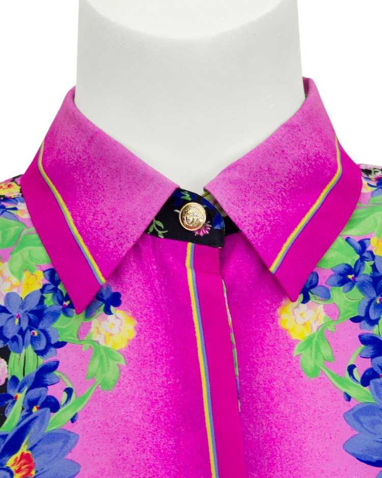 Versace Pink Floral Silk Blouse - image 4