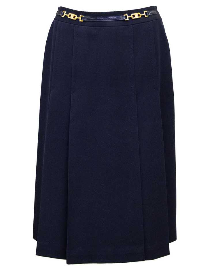 Celine Navy Wool Gabardine Pleated Skirt - image 3