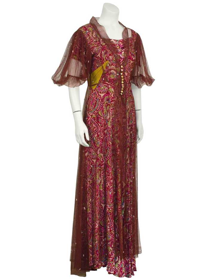 Pink Paisley Gown with Maroon Net Overcoat - image 3