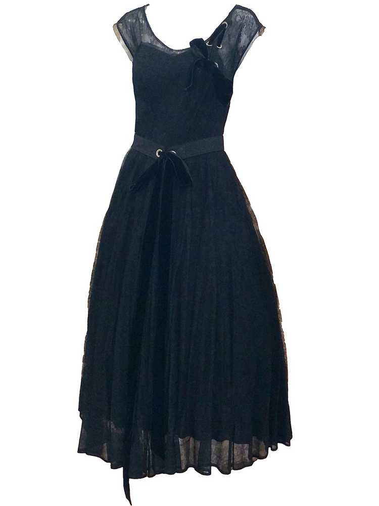 50s Black Chantilly Lace High Style Cocktail Dress - image 2