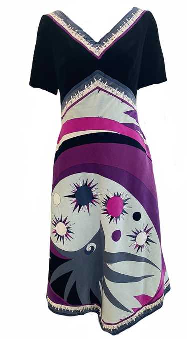 Emilio Pucci 60s Atomic Op Art Print Velvet Dress