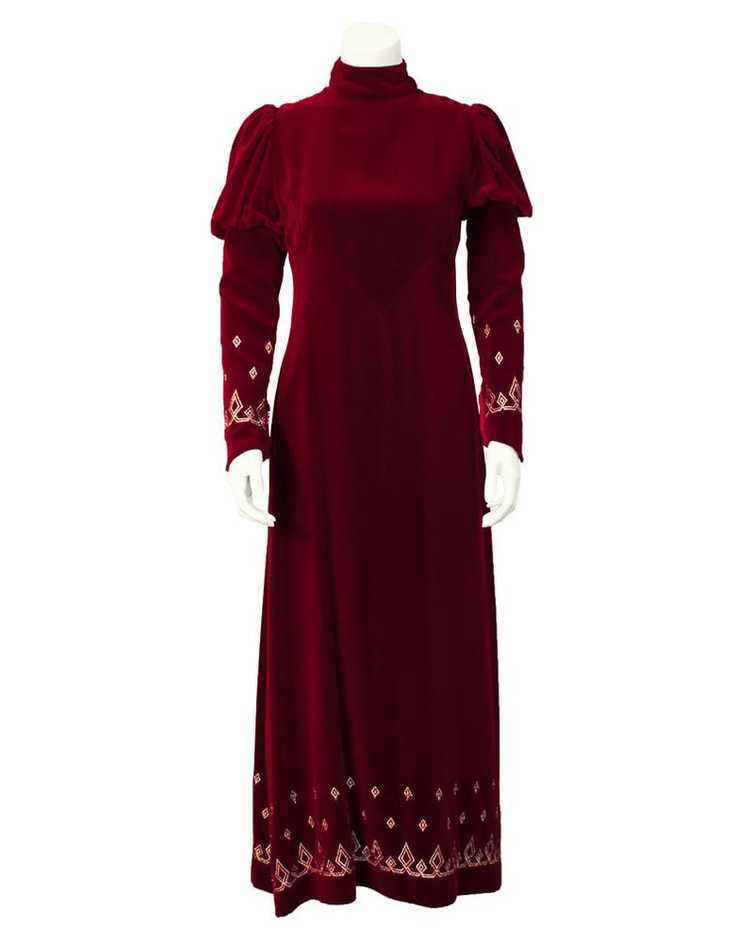 Annacat Red Velvet Gown with Gold & Silver Details - image 2