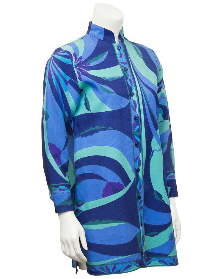 Bessi Blue Silk and Wool Printed 3/4 Length Jacket - image 1