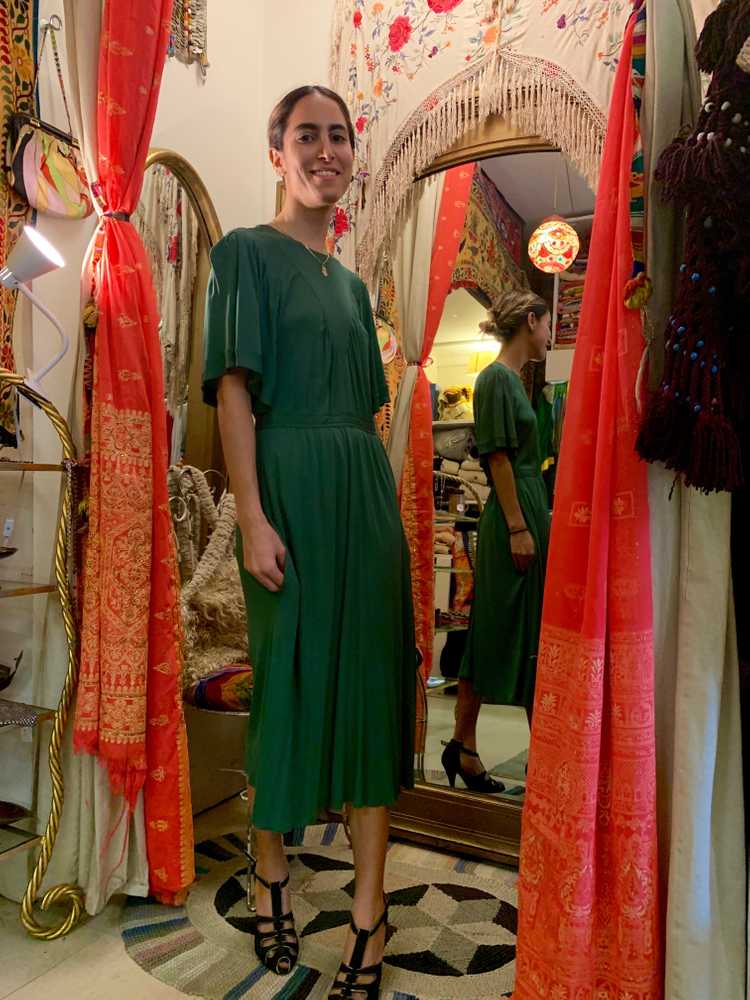 1970's Jean Muir Jewel Green Silk Crepe Dress - image 3