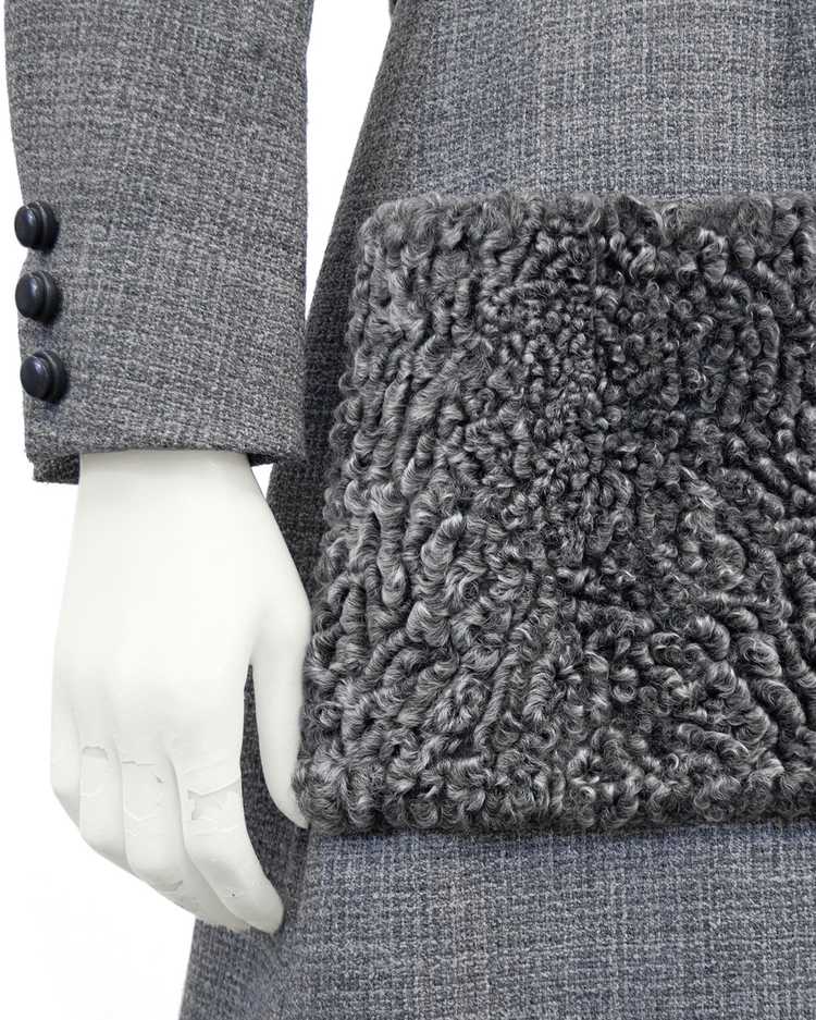 Grey Wool Weave Shift Dress with Persian Lamb Det… - image 5