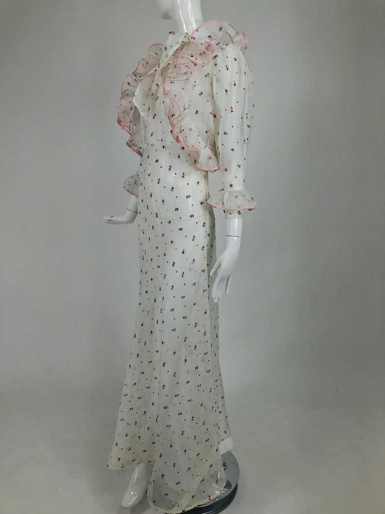 Vintage 1930s Embroidered White Organdy Ruffle Tr… - image 4