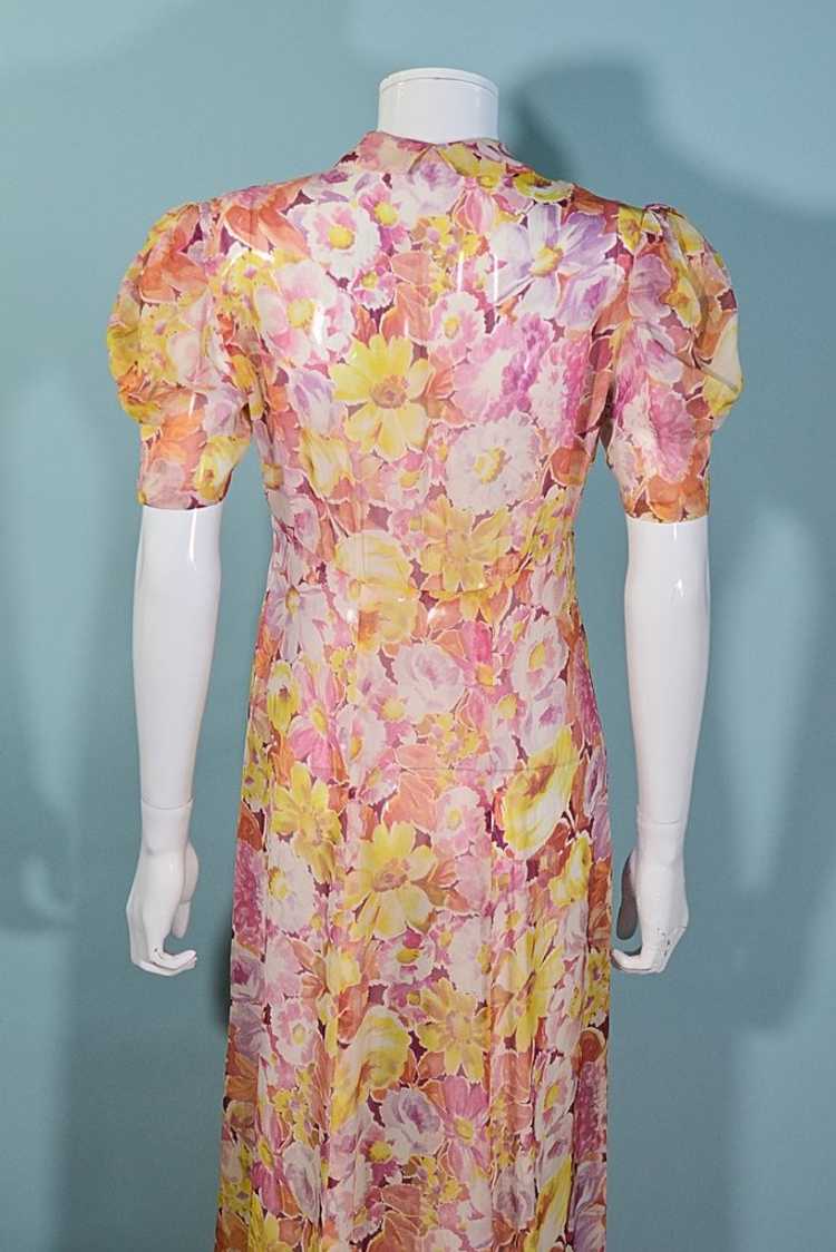 Vintage 1930s Sheer Floral Print Maxi Dress Puff … - image 10