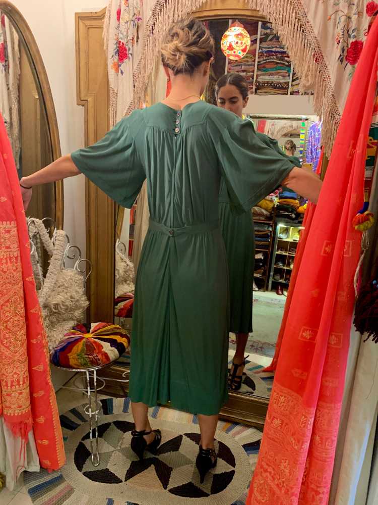 1970's Jean Muir Jewel Green Silk Crepe Dress - image 5