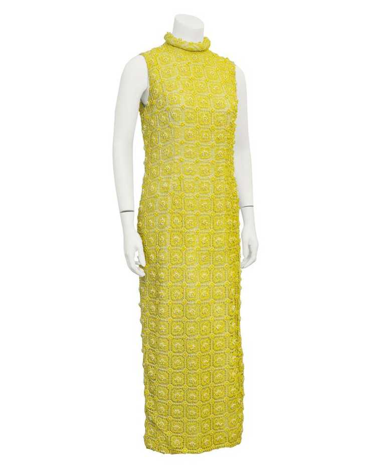 Marty Modell Yellow crochet & beaded evening gown… - image 2