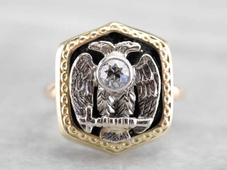 Antique Old Mine Cut Diamond Masonic Ring - image 2