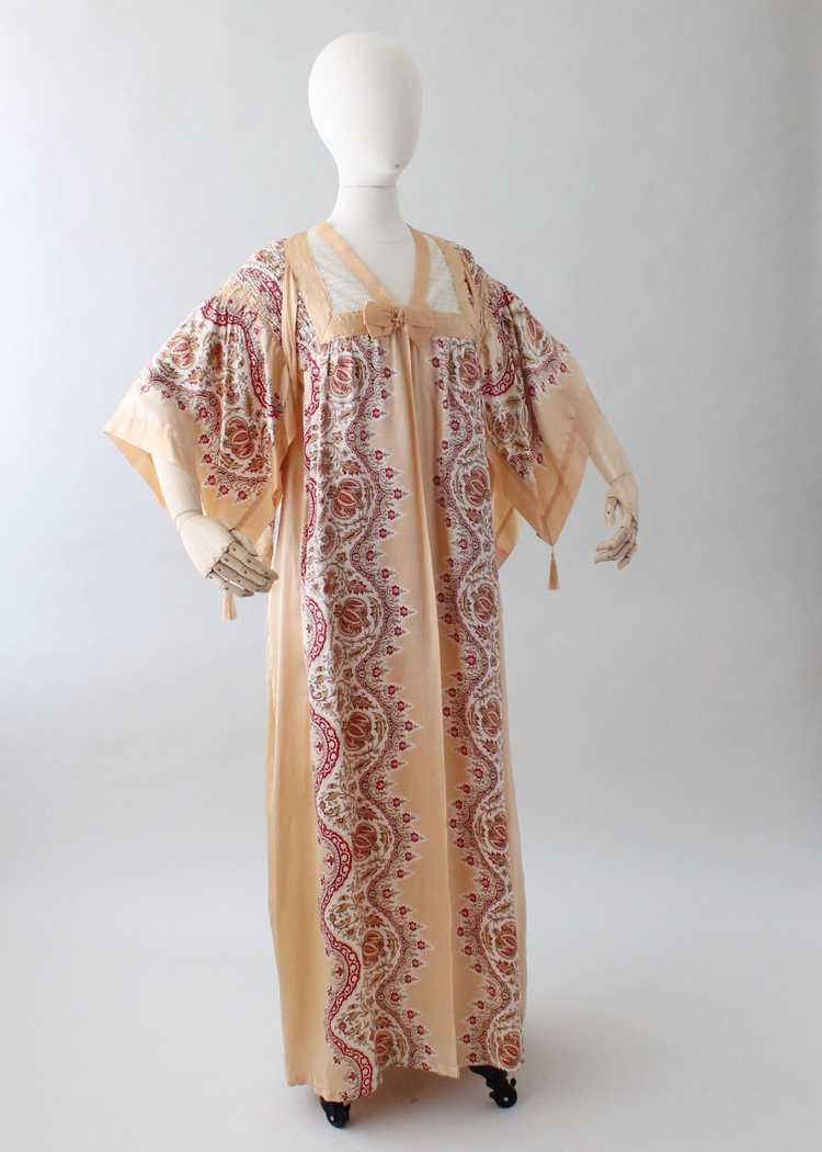Vintage 1920s Printed Silk Robe with Tassels - image 2
