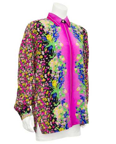 Versace Pink Floral Silk Blouse - image 1