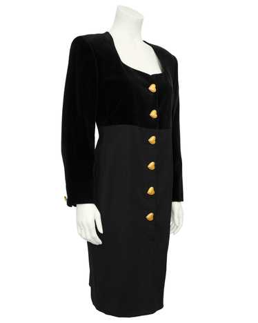 Rena Lange Black Velvet and Wool Dress with Gold H