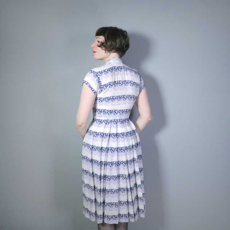 40s BLUE WHITE AND GREY TEA / SHIRT DRESS WITH SC… - image 4