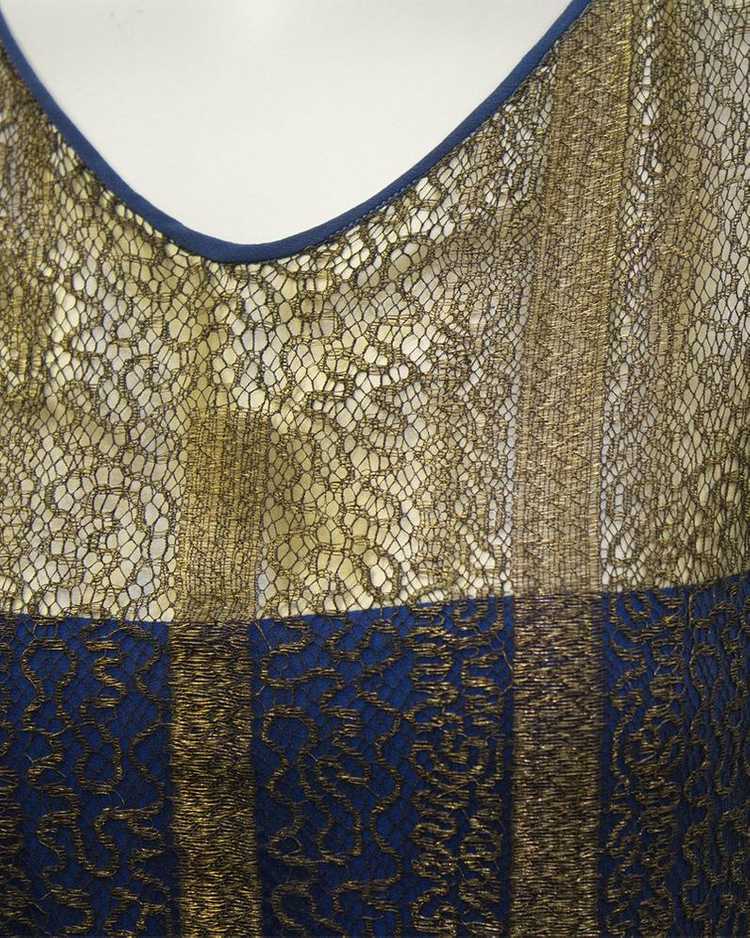 Gold and Navy Lace Art Deco Flapper Dress - image 4