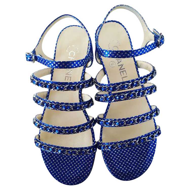 Excellent pre-owned Chanel dad sandals shoes C2021 Blue Suede Sz 36.5 US 6.5