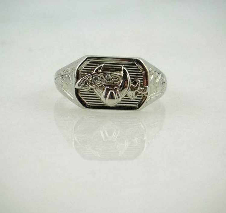Vintage Diamond Shriner's White Gold Pinky Ring - image 1