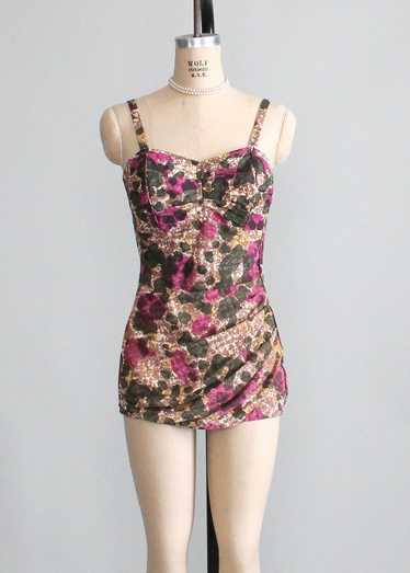 Vintage 1950s Roxanne Floral Pin Up Swimsuit - image 1