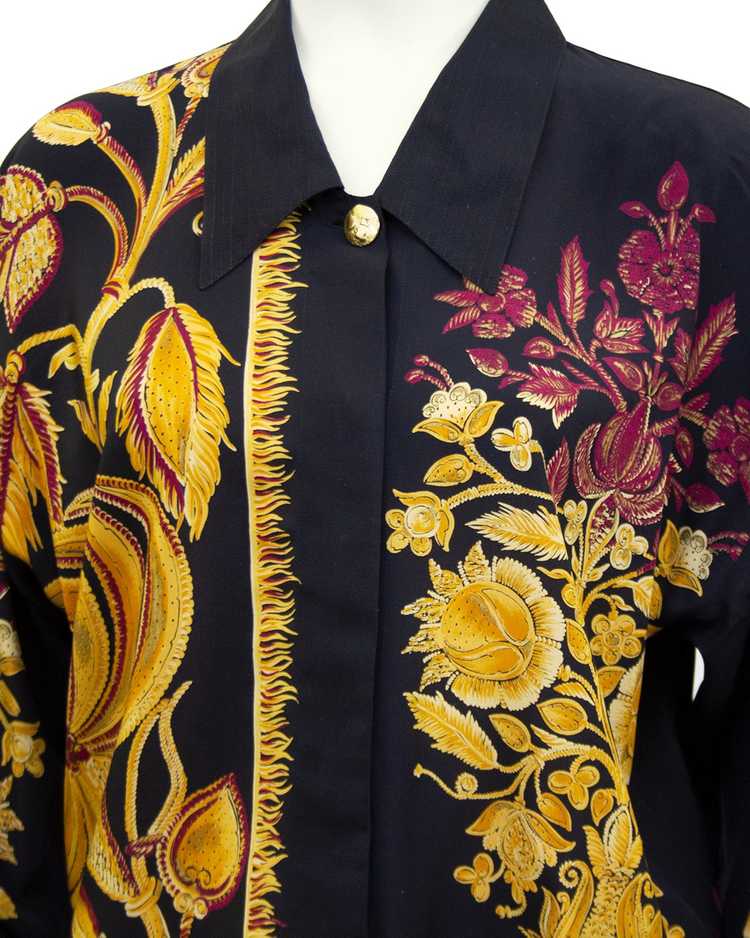 Versace Black Silk Shirt with Gold and Maroon Bot… - image 5