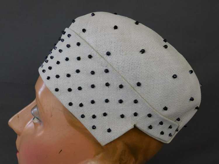 Vintage White Straw Hat with Black Studs, 1950s, … - image 7