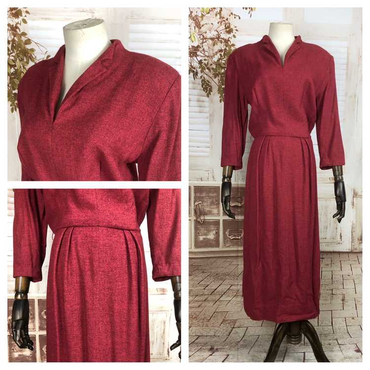 Original Late 1940s 40s Vintage Red Casual Dress - image 1