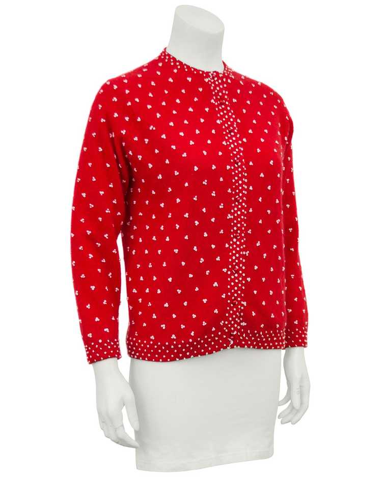 Red Knit Cardigan with French Knot Details - image 1