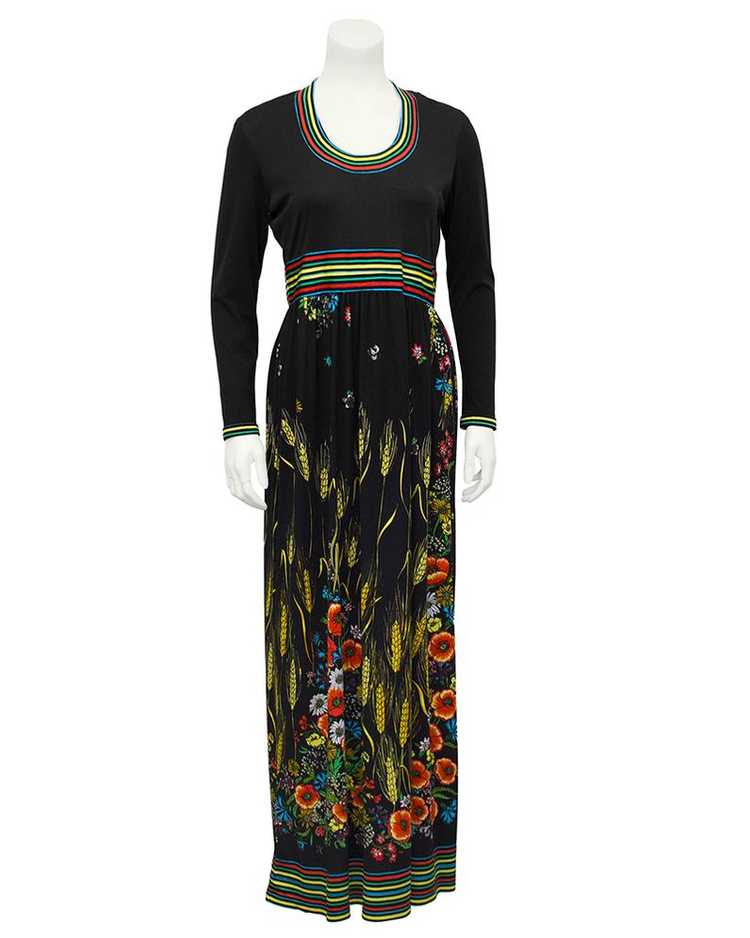 Black Long Maxi Dress with Floral Print - image 2