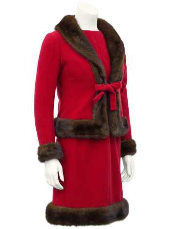 Nina Ricci Red Wool Haute Couture Ensemble with M… - image 1