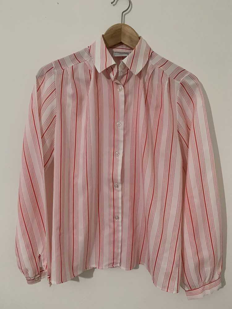 Vintage red Blouse Shirt red and white stripe pat… - image 1